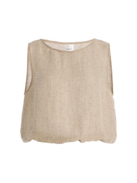 LESET Stella Cropped Sequined Linen-Blend Top neutral