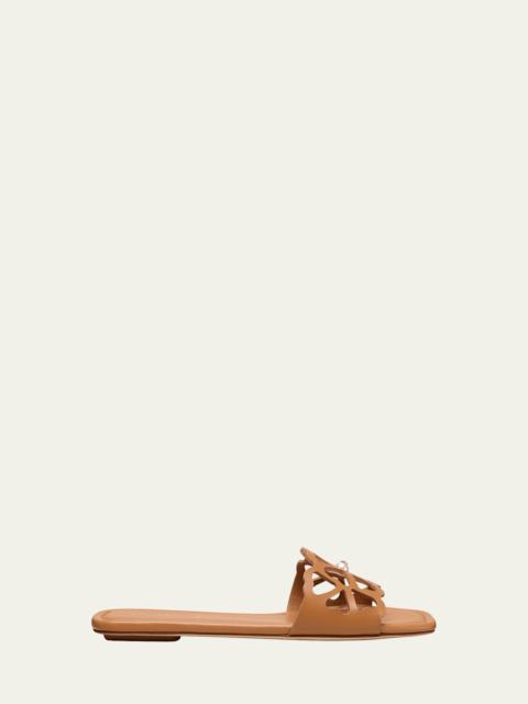 Stuart Weitzman Jasmine Leather Cutout Flat Slide Sandals