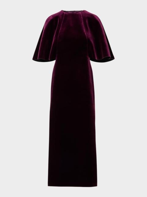 AKRIS Cape-Sleeve Velvet Neoprene Midi Dress