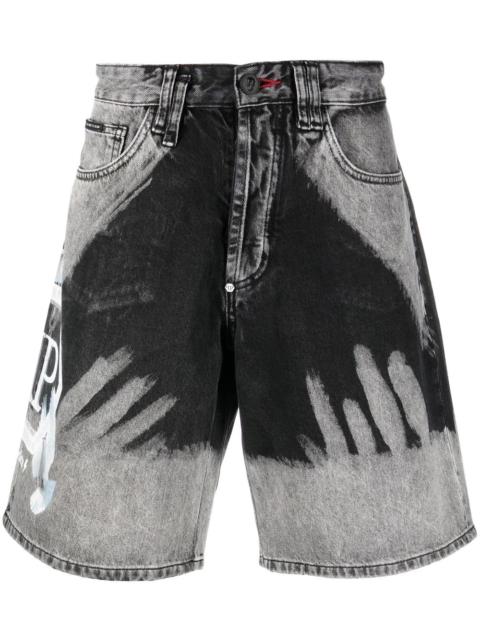 PHILIPP PLEIN bleached graphic-print denim shorts