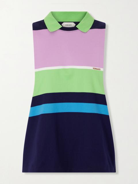 VERSACE Sleeveless Embroidered Striped Cotton T-shirt