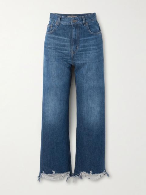 Chloé Cropped distressed high-rise wide-leg jeans Dark denim