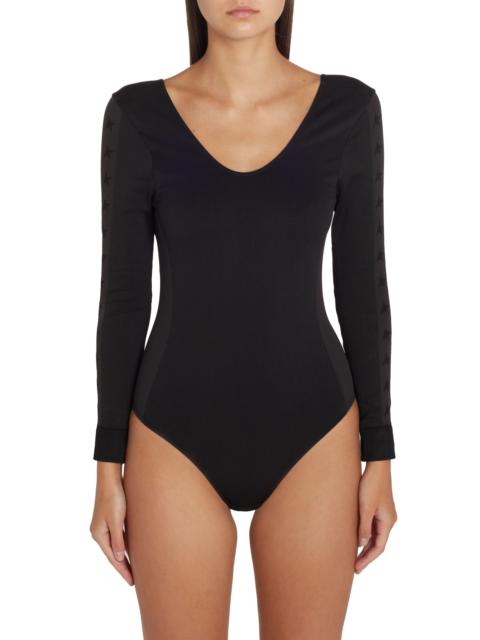 Scoop Neck Long Sleeve Bodysuit in Black/Dark Grey