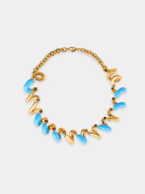 SUNNEI FUSILLO RUBBERIZED GOLD NECKLACE / sky blue