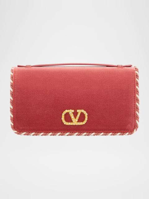 Valentino VLOGO Signature Suede Wallet with Chain Strap