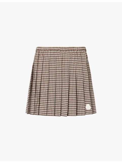 Moncler Vichy Pleated Cotton-Blend Mini Skirt