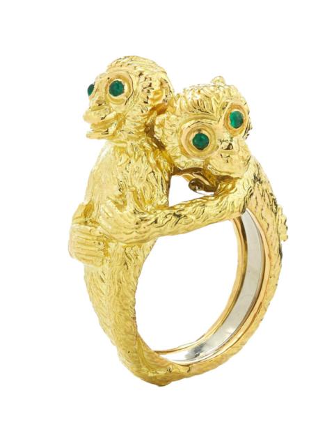 DAVID WEBB Emerald Hugging Mokeys Ring