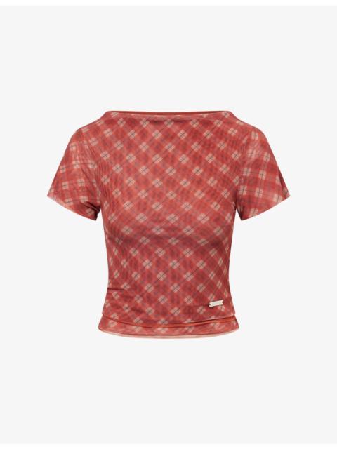 House of Sunny Retro Check Stretch-Woven Top