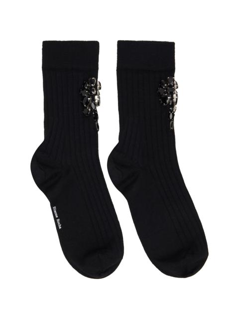 Simone Rocha Black Poppy Crystal Flower Ribbed Ankle Socks