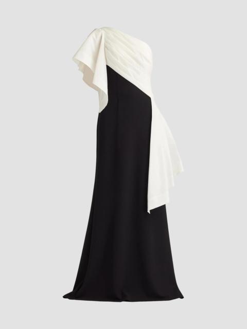 TADASHI SHOJI Women's Pleated Draped One-Shoulder Gown - White Black