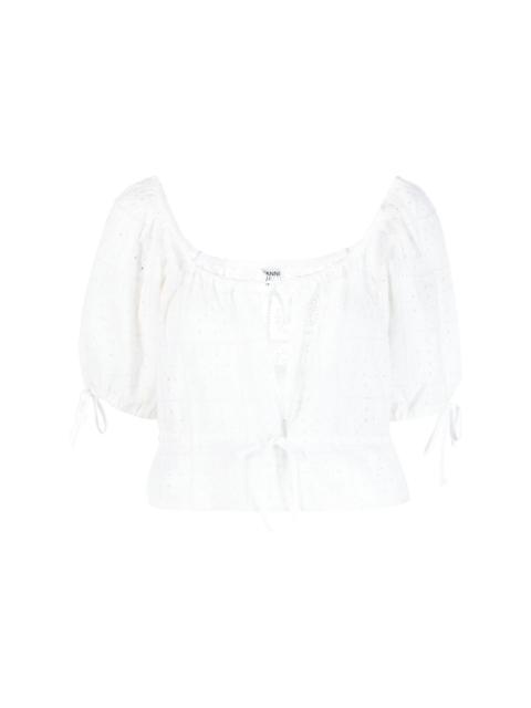 GANNI broderie anglaise organic cotton top