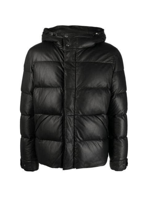 padded leather down jacket