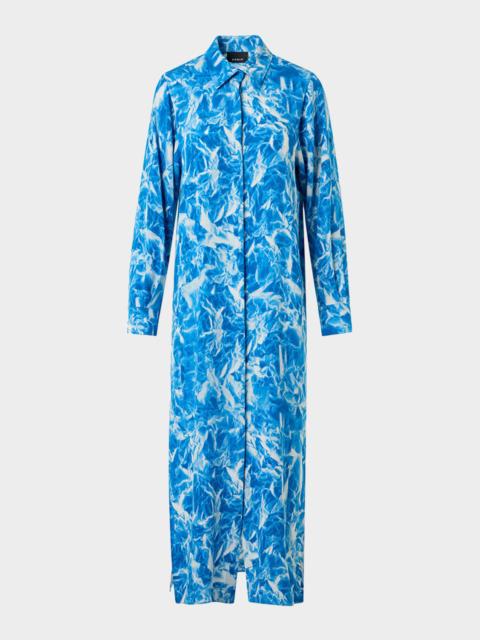 AKRIS Whitecaps Print Silk Crepe Midi Shirtdress