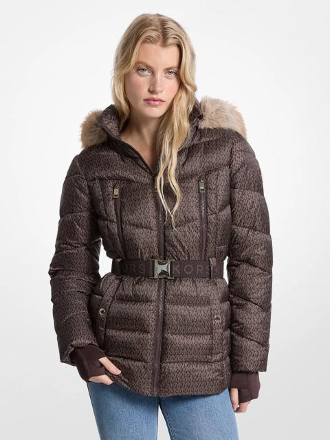 MICHAEL KORS Faux Fur Trim Belted Puffer Jacket