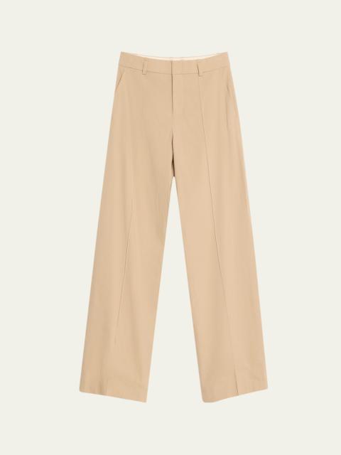 Stretch Linen High-Waist Pintuck Wide-Leg Pants