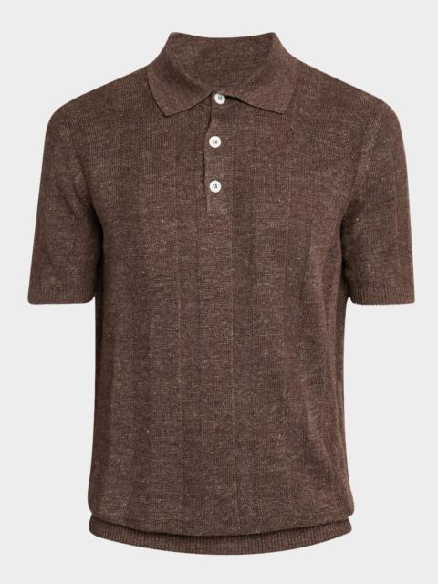 Brunello Cucinelli Men's Wide Rib Linen and Cotton Polo Sweater