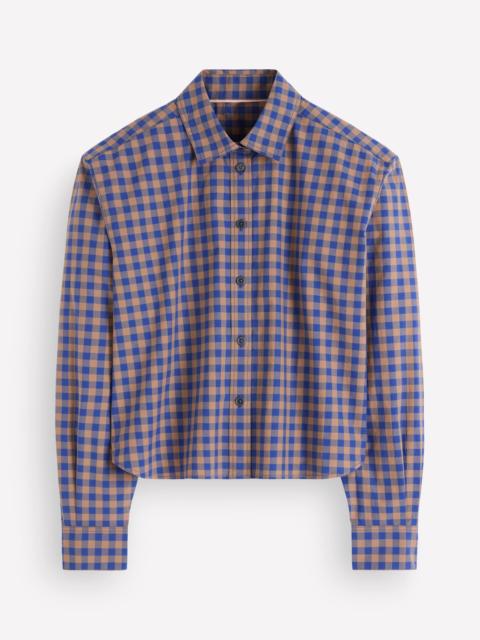 BODEN Sienna Cropped Cotton Shirt-Camel, Blue Gingham