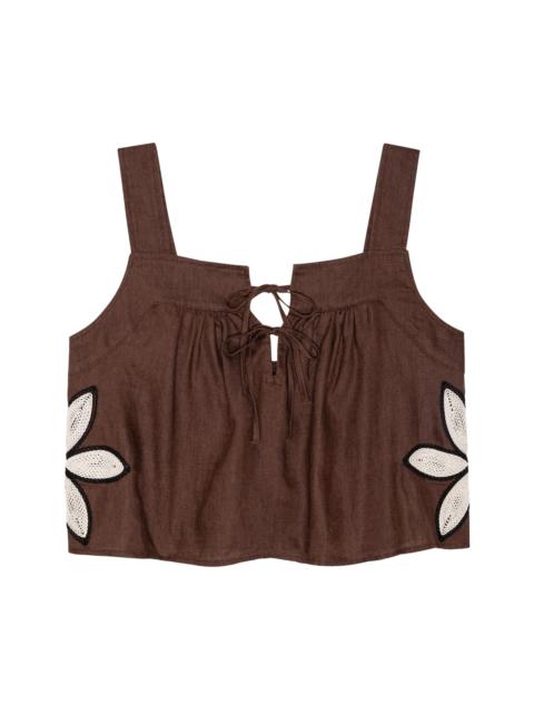 Rails Women's Calais Crochet Flower Linen Top - Cocoa Floral Embroidery