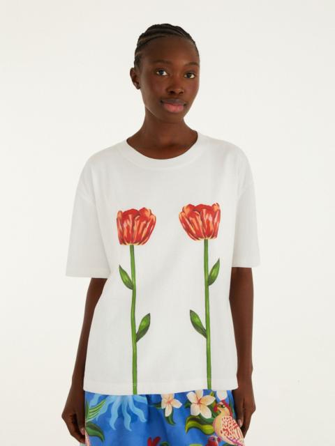 FARM RIO White Tropical Rose Organic Cotton T-Shirt