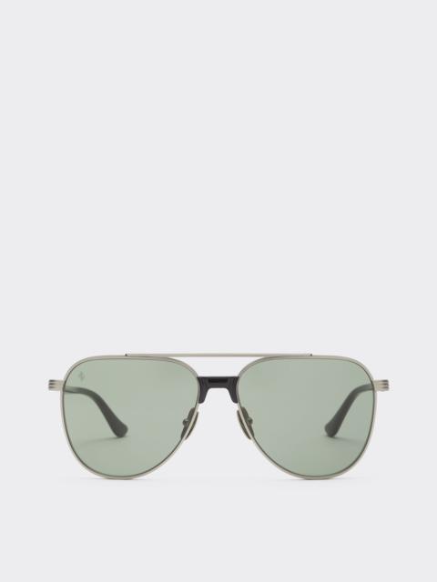 Ferrari Ferrari sunglasses in  matte silver titanium and acetate with dark green lenses