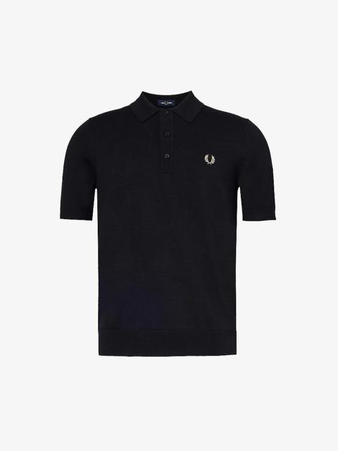 Logo-embroidered striped-trim wool and cotton-blend knitted polo shirt