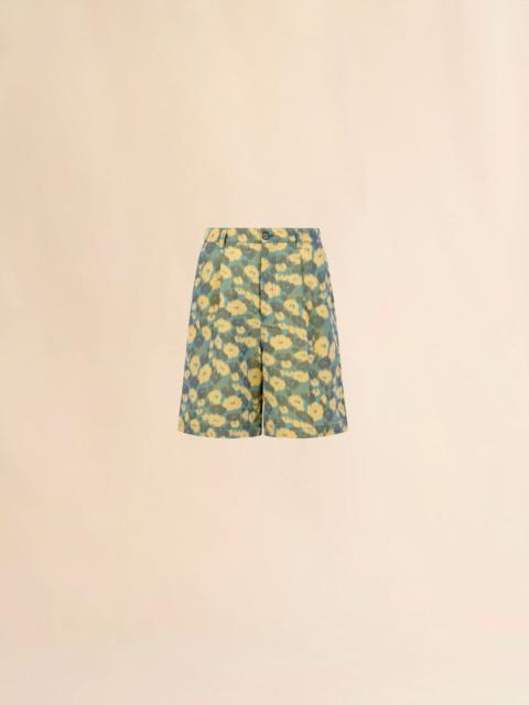 Marni GREEN LINEN BLEND SHORTS WITH BLURRY FLORAL PRINT