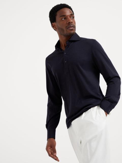 Brunello Cucinelli Silk and cotton lightweight jersey long sleeve polo with shirt-style collar