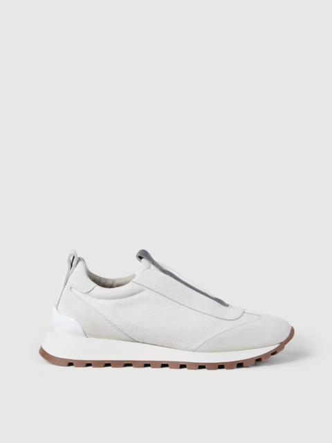 Brunello Cucinelli Canvas and suede runners with precious detail
