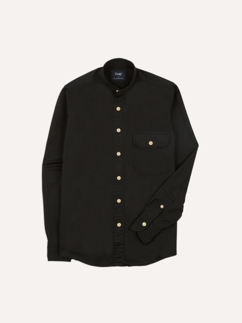 Drake's Black Cotton Mandarin Collar Shirt