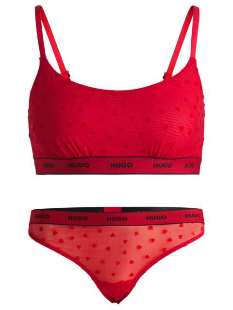 HUGO FLOCKED HEART-PATTERN UNDERWEAR GIFT SET IN MESH