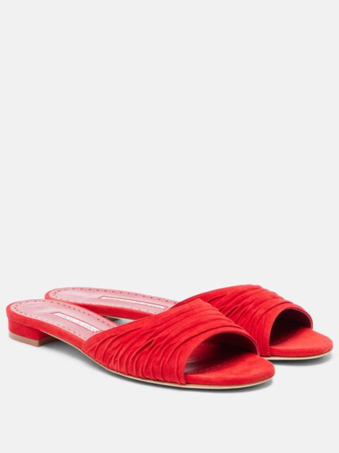 Manolo Blahnik Piruaflat gathered suede slides