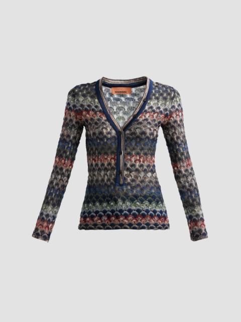 Missoni Women's Chevron Knit V-Neck Henley - Multicolor