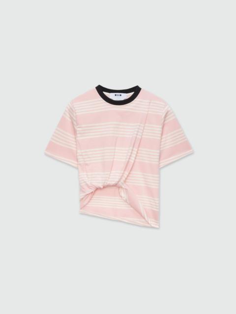 MSGM Striped and knotted cotton T-Shirt