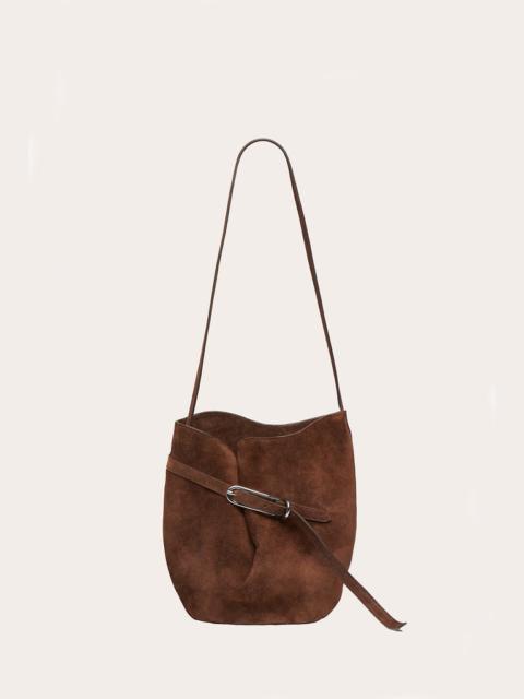 Liffner BELTED BUCKET BAG DARK BROWN SUEDE SILVER