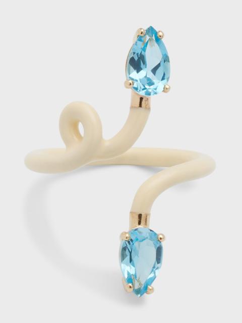 BEA BONGIASCA B Double Vine Enamel Ring with Drop Cut Topaz