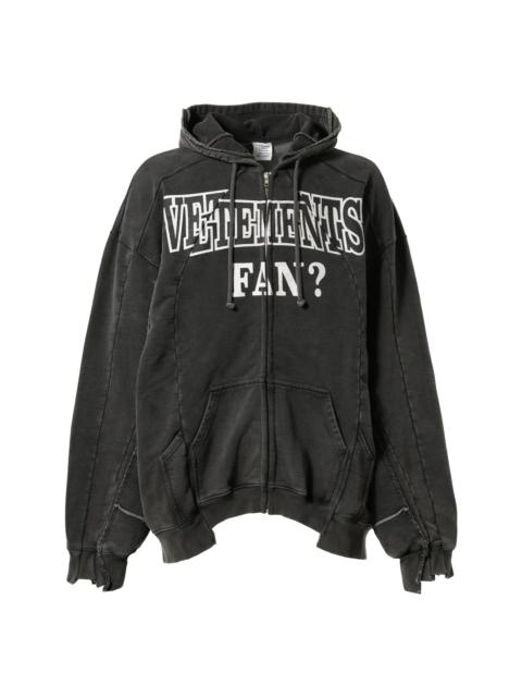 VETEMENTS FAN DECONSTRUCTED ZIP-UP HOODIE / WASHED BLK