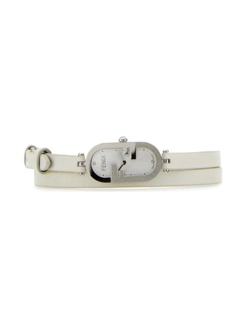 FENDI White Leather O Lock Vertical Watch