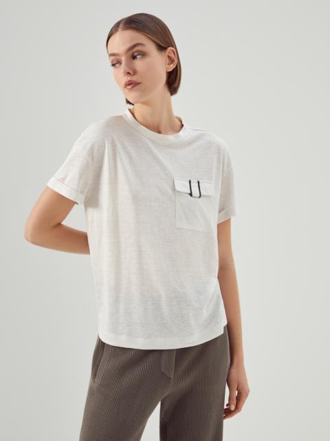 Linen and silk jersey T-shirt with shiny band pocket