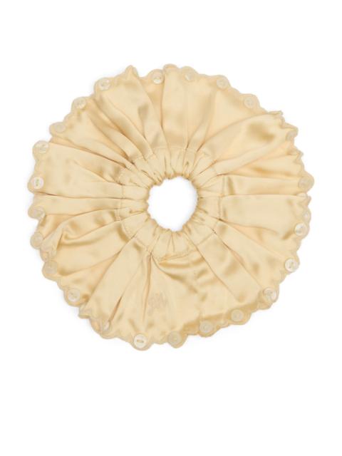 DAMSON MADDER. Damson Madder Button Detail Satin Scrunchie