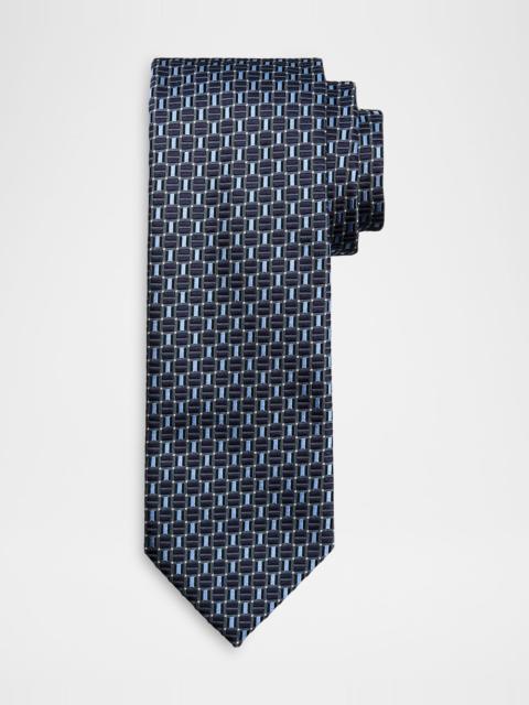 Brioni Men & apos;s Geometric Square Jacquard Silk Tie