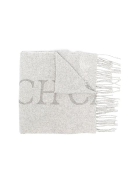 quote-motif fringed scarf
