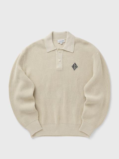 LACOSTE Badge Accent Pearl Rib Polo Collar Sweater