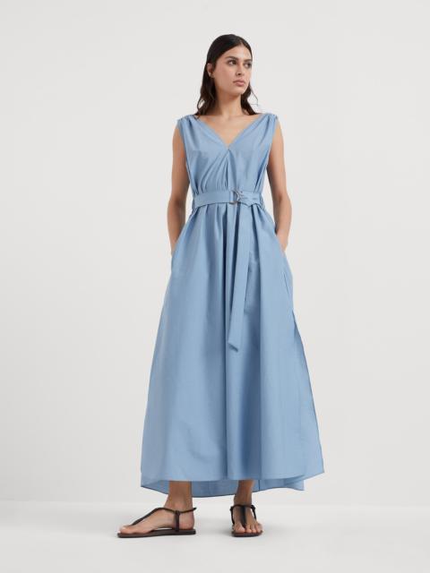 Brunello Cucinelli Techno cotton poplin belted dress with precious shoulder detail