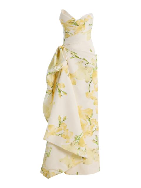 Monique Lhuillier Strapless Draped Bodice Gown yellow