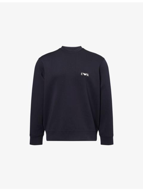 EMPORIO ARMANI Embroidered-Logo Crewneck Cotton-Jersey Sweatshirt
