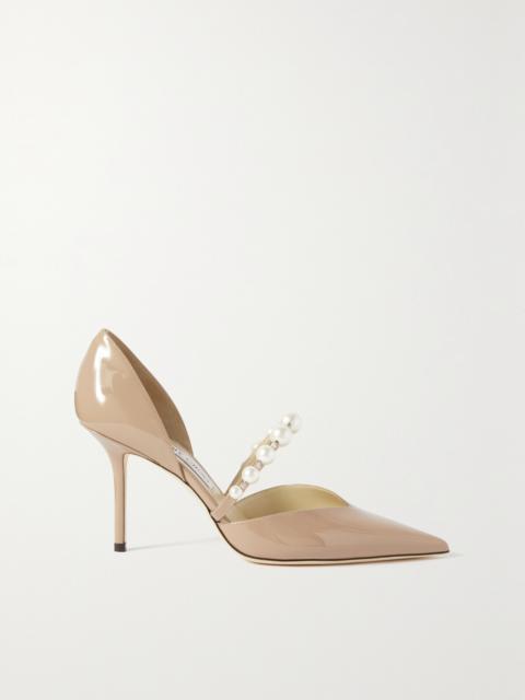 JIMMY CHOO Aurelie 85 Embellished Patent-leather Point-toe Pumps