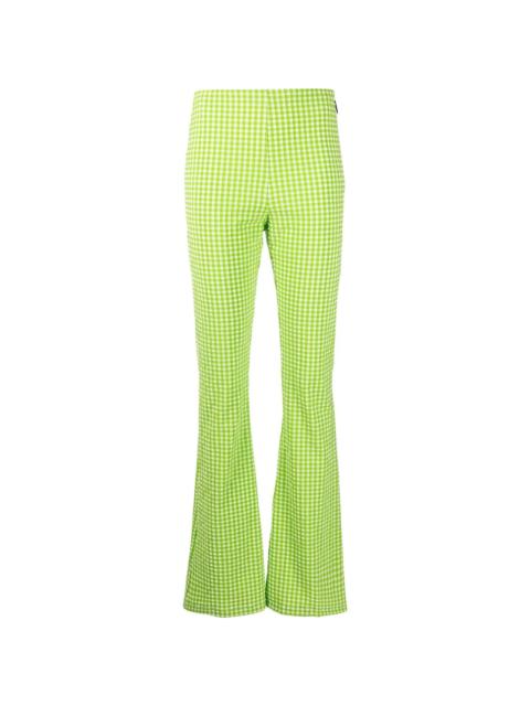 check-pattern flared trousers