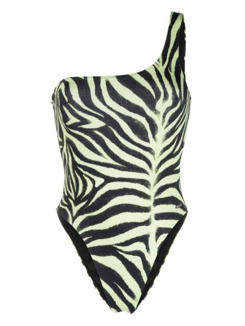 HUGO zebra-print one-shoulder swimsuit
