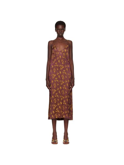 Dries Van Noten Burgundy Jacquard Midi Dress