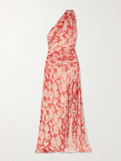 Victoria Beckham One-shoulder draped floral-print silk-georgette maxi dress Red